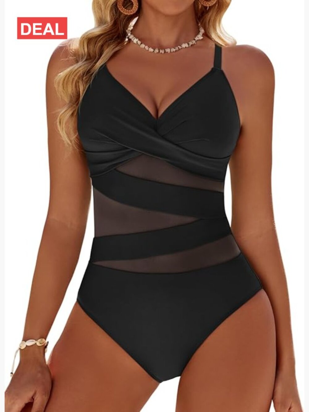 Mesh Tummy Control One Piece Swimwear Push Up V Neck Slimming Bathing Suit